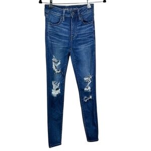 American Eagle Outfitters Women's Blue Distressed Jeans hi rise jegging